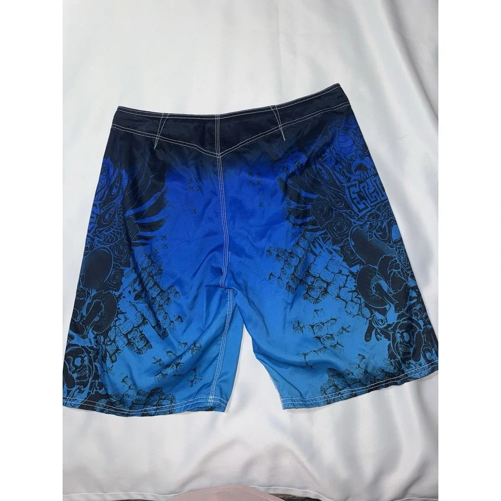 MMA Elite Board Shorts Mens L Trunks‎ Blue Activewear Training Skulls Cobras